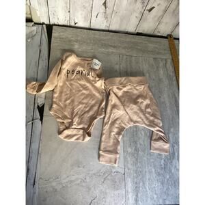 NWT Peanut Organic Baby Bodysuit & Pants Set 3-6M Unisex Gender Neutral
